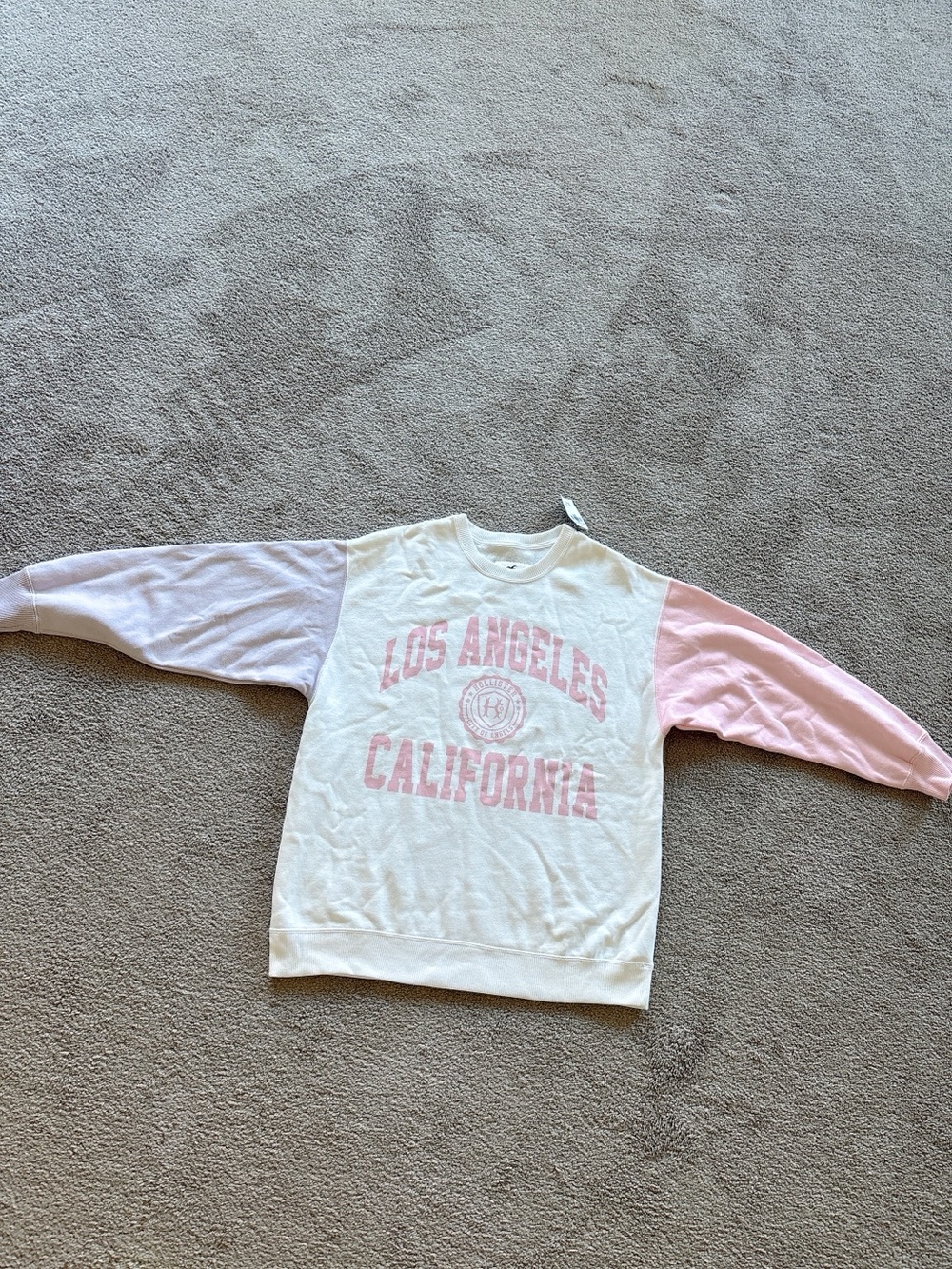 NWT!Hollister White Crewneck Sweatshirt with Pink Sleeves